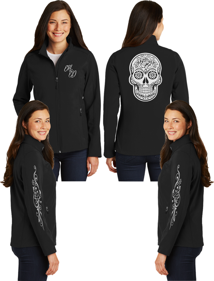 Women's Sugar Skull Silver Reflective Soft Shell Jacket