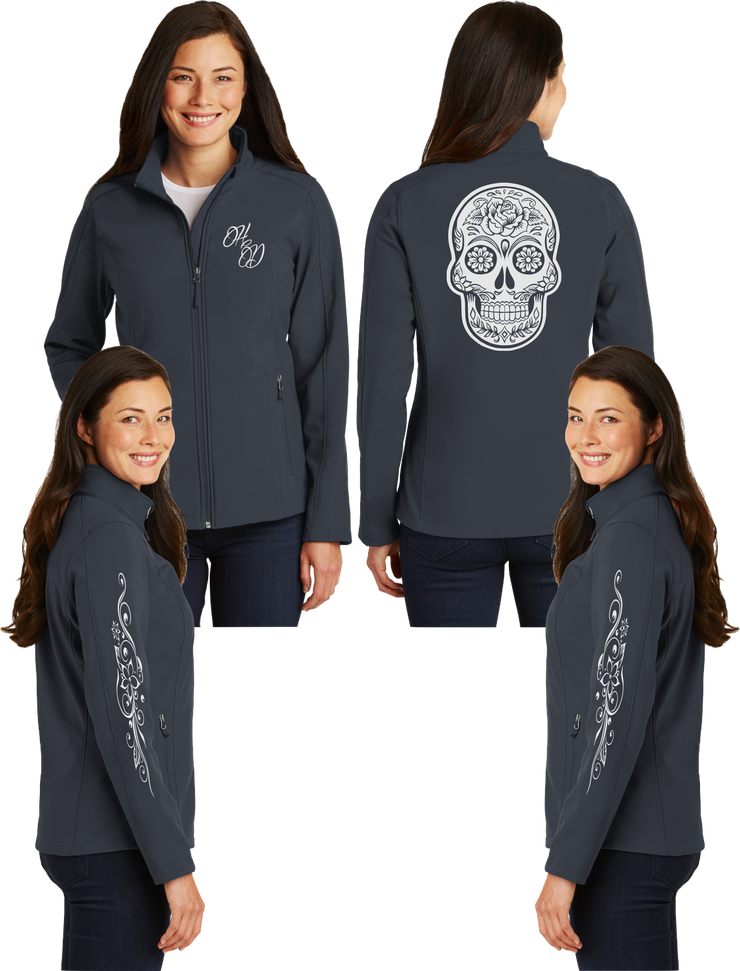 Women's Sugar Skull Silver Reflective Soft Shell Jacket