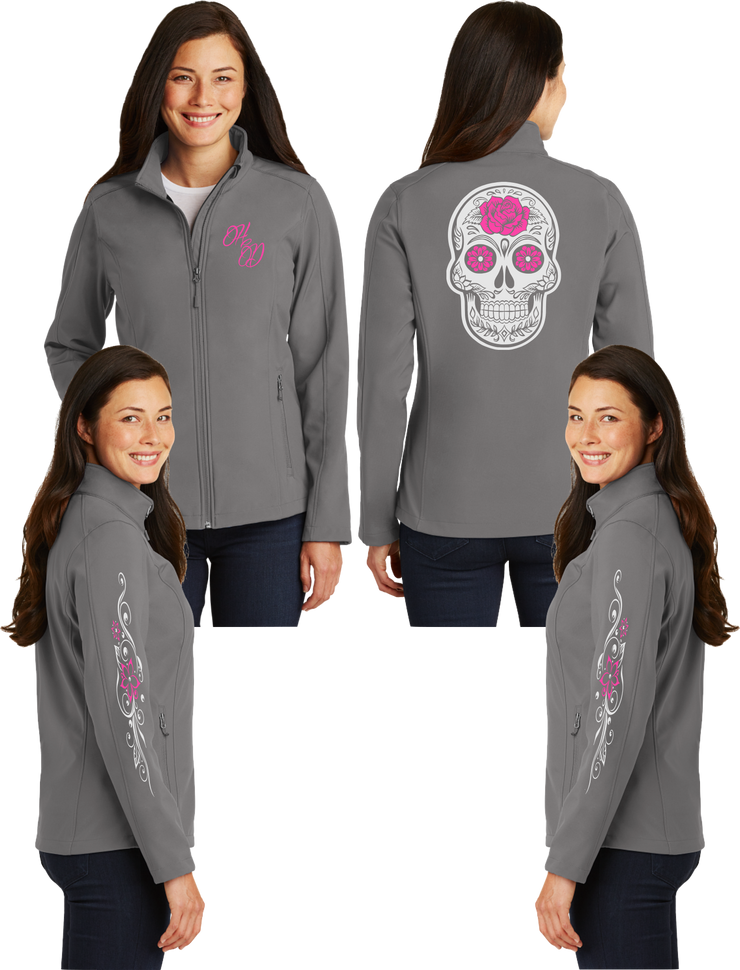 Women's Sugar Skull Pink Reflective Soft Shell Jacket