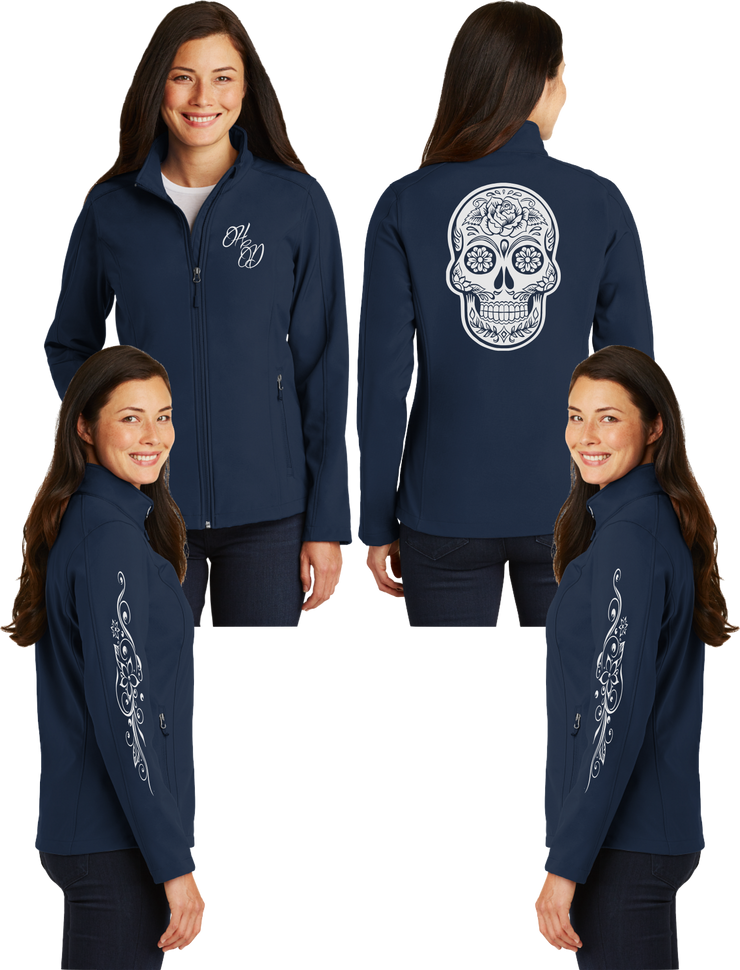 Women's Sugar Skull Silver Reflective Soft Shell Jacket