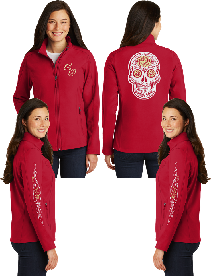 Women's Sugar Skull Gold Reflective Soft Shell Jacket